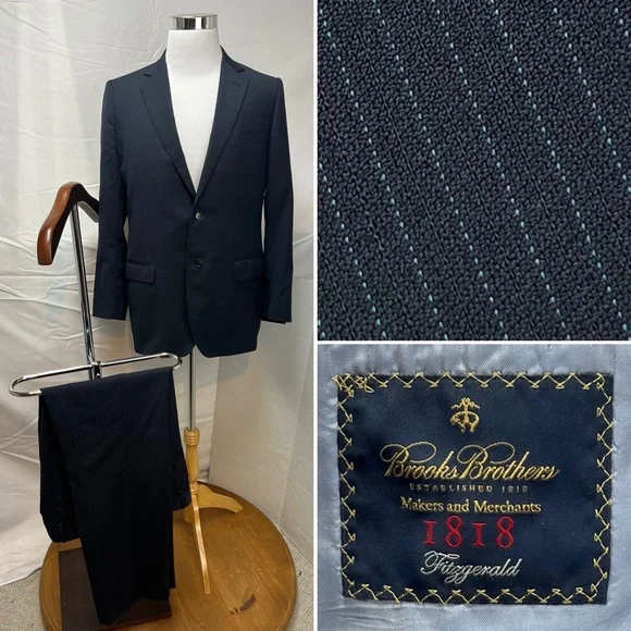 Brooks Brothers 1818 Fitzgerald 42R Slim Blazer 35x30 Pants Navy Pinstripe Suit